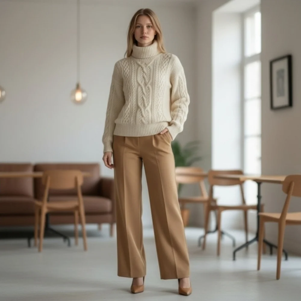 Vintage LAUREN Ralph Lauren Hand-Knit Wool Blend Cable Turtleneck - Cream - M - Picture 14 of 16